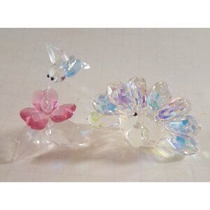 Iris Arc Peacock & Crystal World Hummingbird W Flower Figures Crystal Miniatures